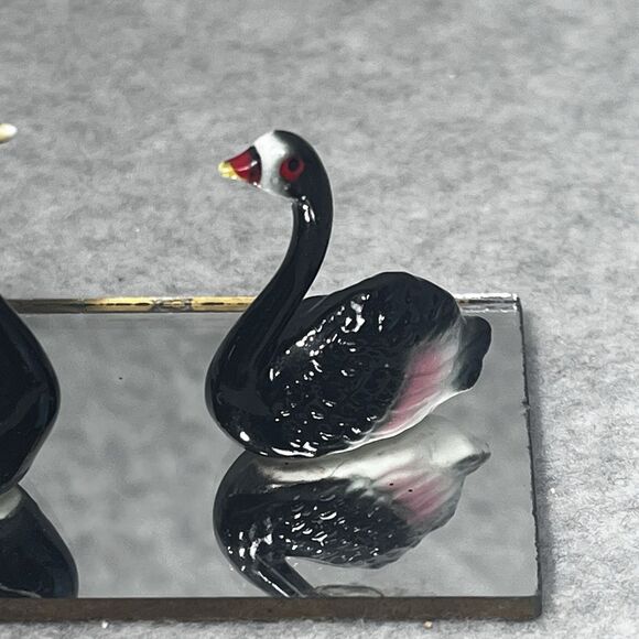VTG Black Swan Miniature Bone China Porcelain‎ Figurines Lot of 2 Gloss Finish - Picture 6 of 15